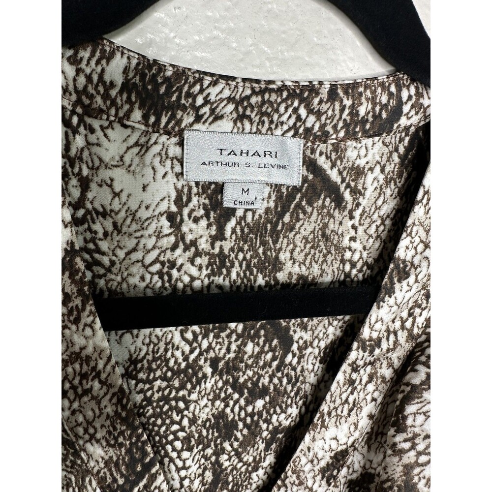 Tahari Blouse Womens Medium Sleeveless Ruffle Top Arthur S Levine Brown White - Picture 2 of 6